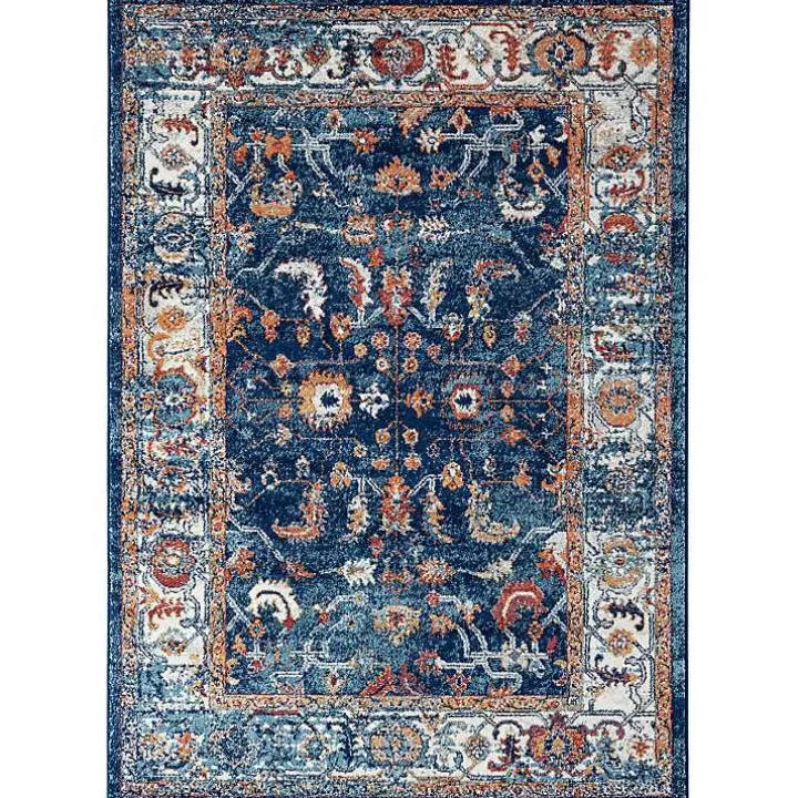 Navy Bordered Pattern Area Rug, 7x9