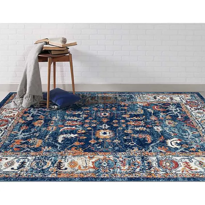 Navy Bordered Pattern Area Rug, 7x9