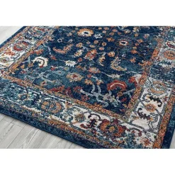 Navy Bordered Pattern Area Rug, 7x9