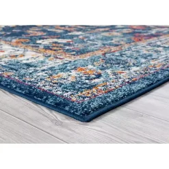 Navy Bordered Pattern Area Rug, 7x9