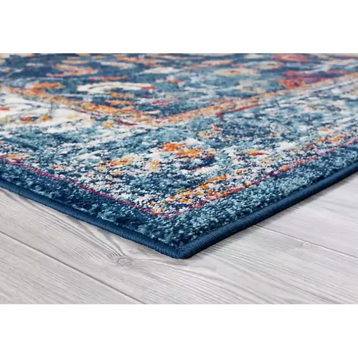 Navy Bordered Pattern Area Rug, 7x9
