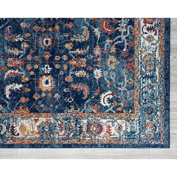 Navy Bordered Pattern Area Rug, 7x9
