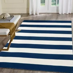 Navy Cabana Stripe Indoor/Outdoor Area Rug, 3x5