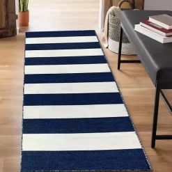 Navy Cabana Stripe Indoor/Outdoor Runner, 2x8