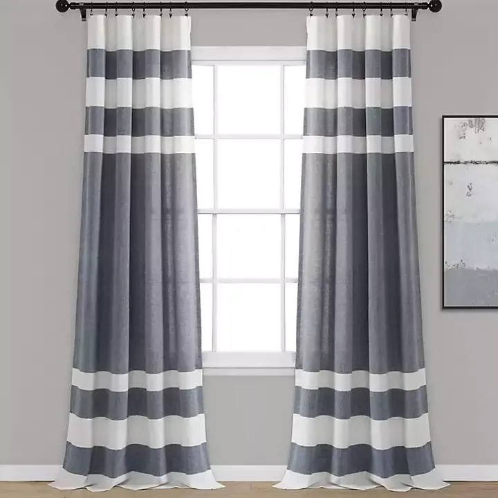 Navy Cape Cod Stripe Curtain Panel Set, 84 in.