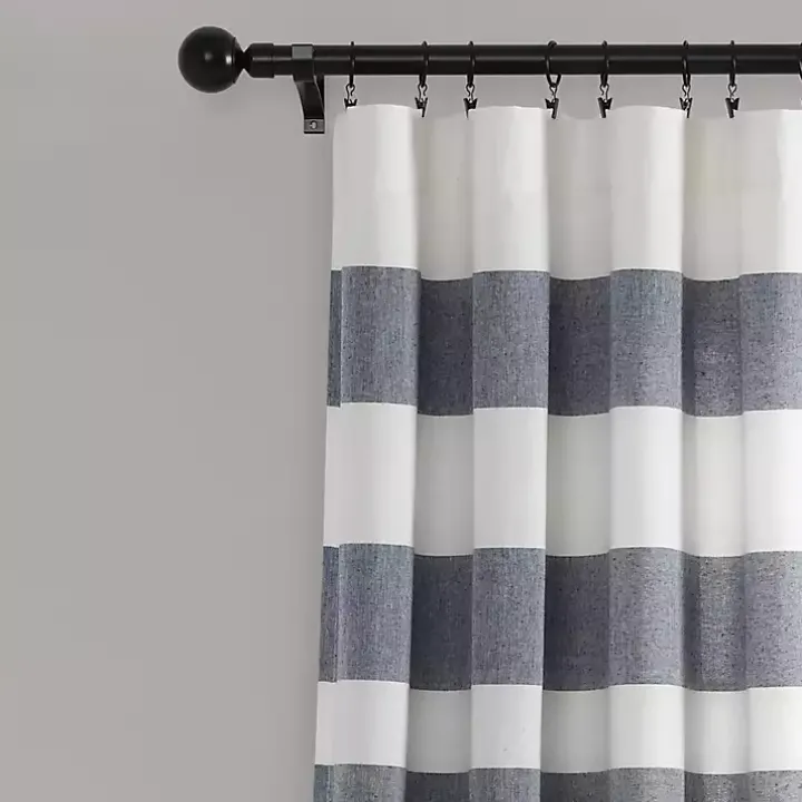 Navy Cape Cod Stripe Curtain Panel Set, 84 in.