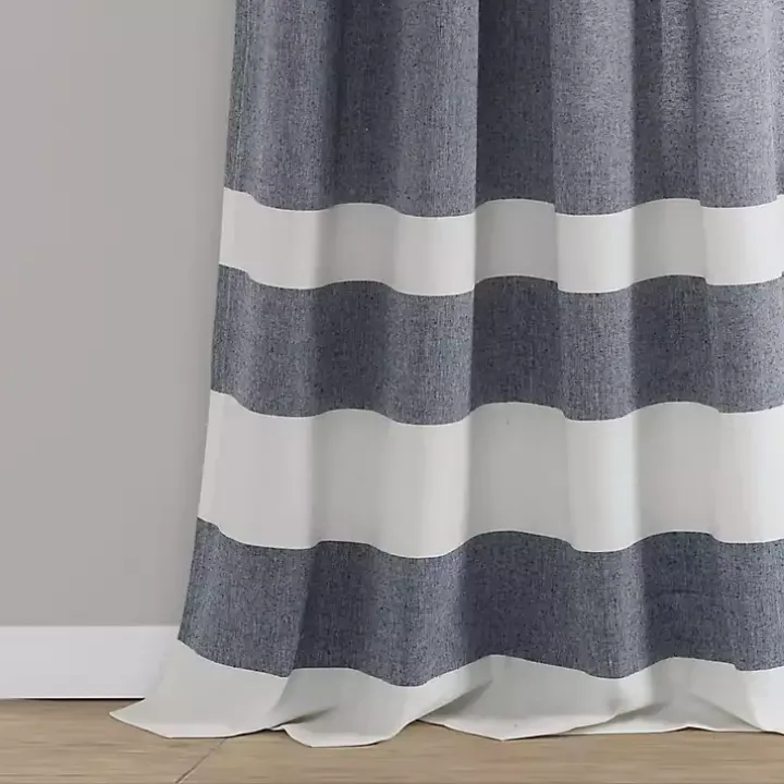 Navy Cape Cod Stripe Curtain Panel Set, 84 in.