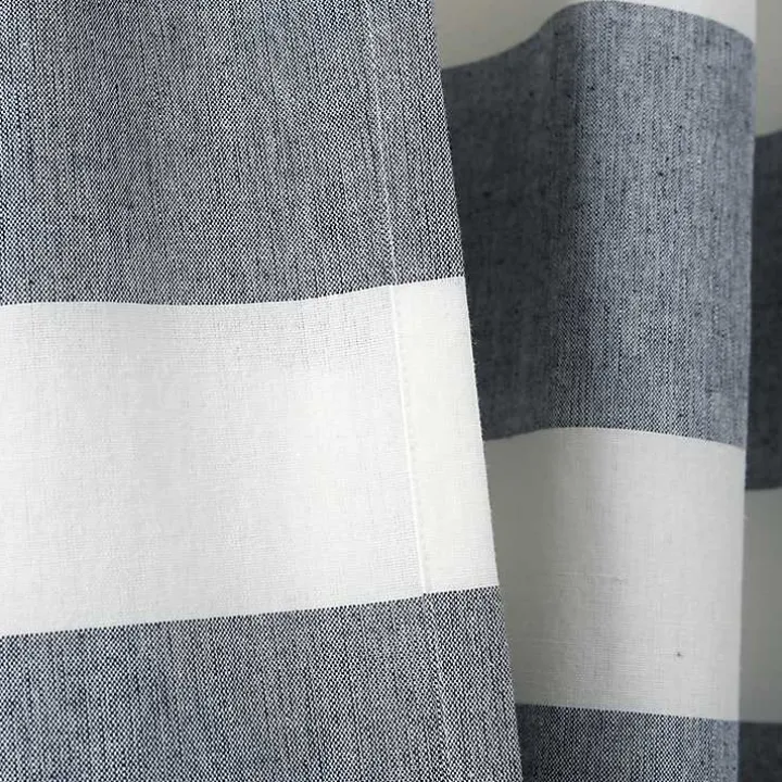 Navy Cape Cod Stripe Curtain Panel Set, 84 in.
