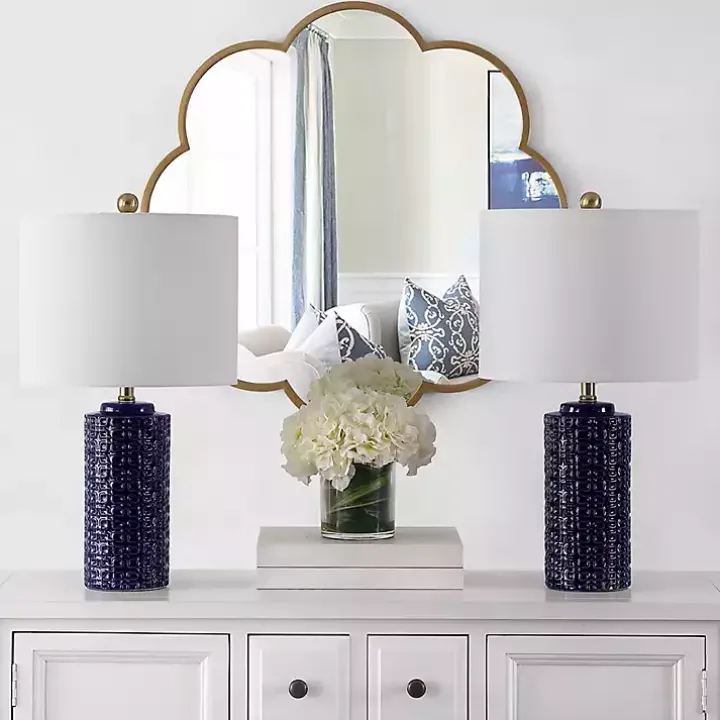 Navy Ceramic Motif Table Lamps, Set of 2