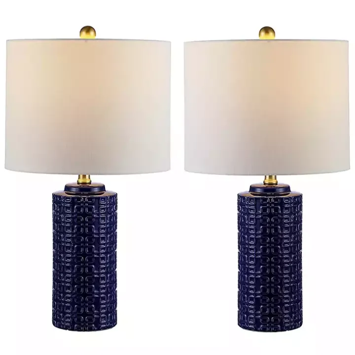 Navy Ceramic Motif Table Lamps, Set of 2