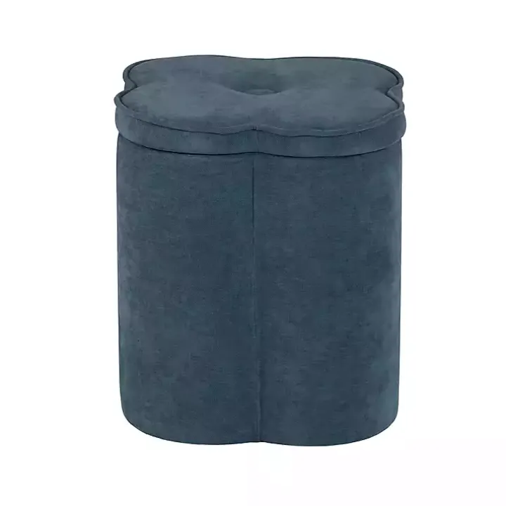 Navy Chenille Flower Storage Ottoman