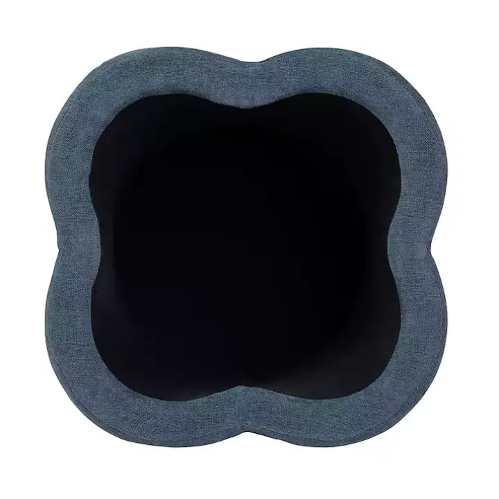 Navy Chenille Flower Storage Ottoman