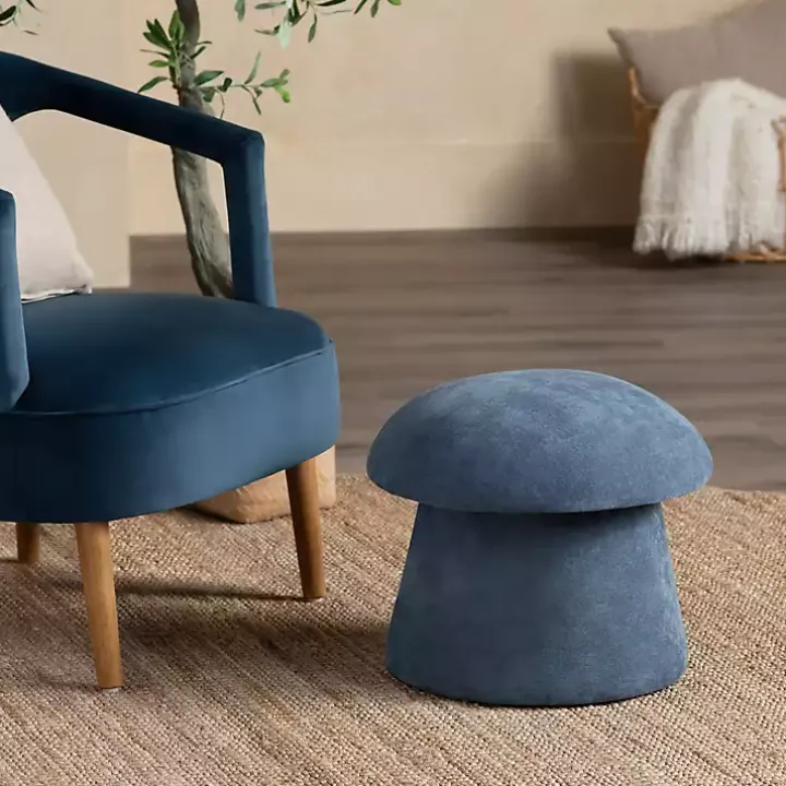 Navy Chenille Mushroom Storage Ottoman