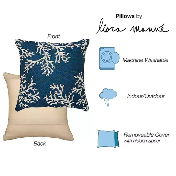 Navy Coral Woven Outdoor Throw Pillow