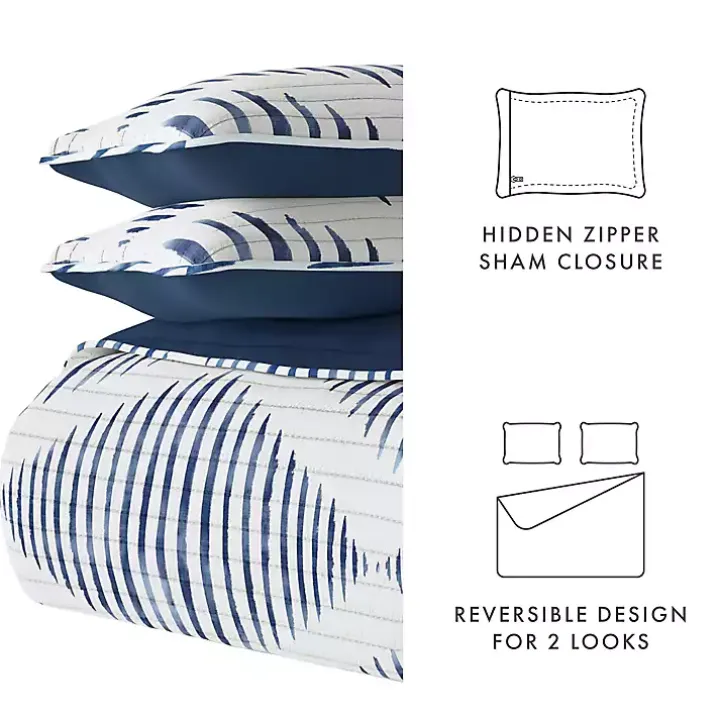 Navy Diamond Line Reversible 3-pc. King Quilt Set