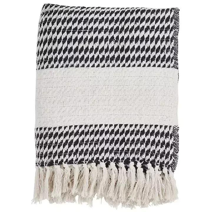 Navy Diamond Weave Throw with Tassels