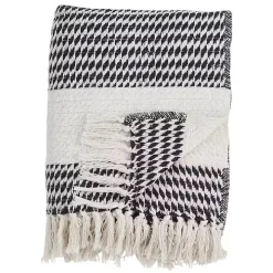 Navy Diamond Weave Throw with Tassels