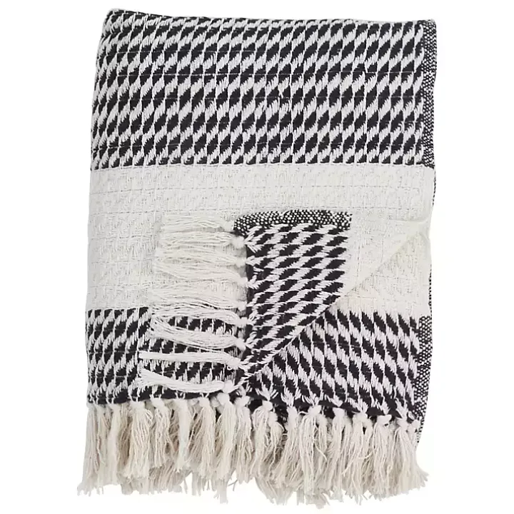 Navy Diamond Weave Throw with Tassels