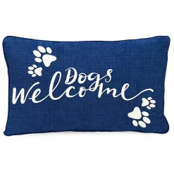 Navy Dogs Welcome Outdoor Lumbar Pillow