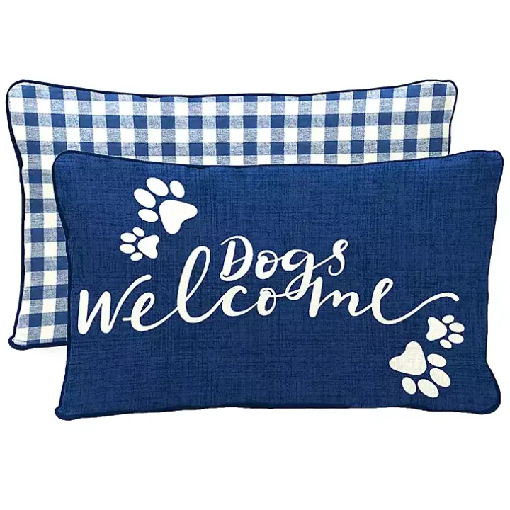 Navy Dogs Welcome Outdoor Lumbar Pillow