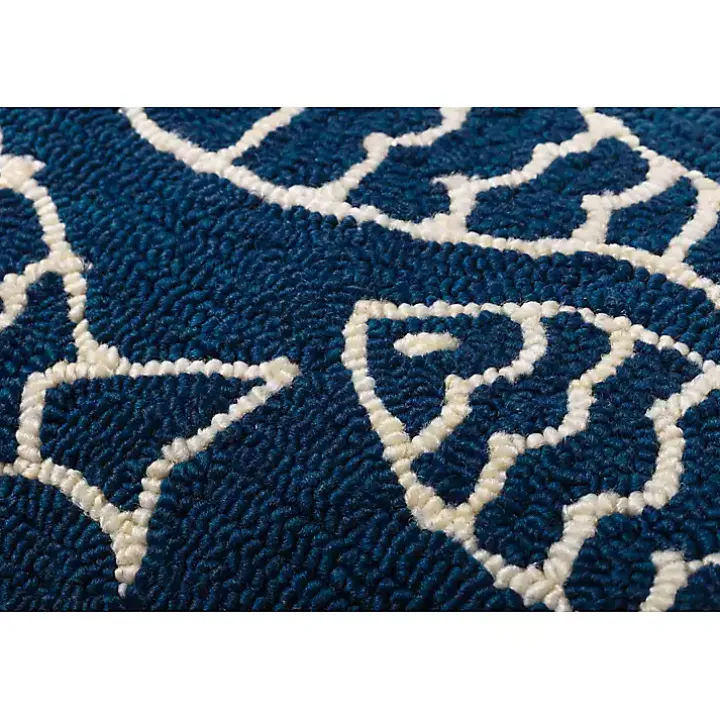 Navy Embroidered Fish Outdoor Lumbar Pillow