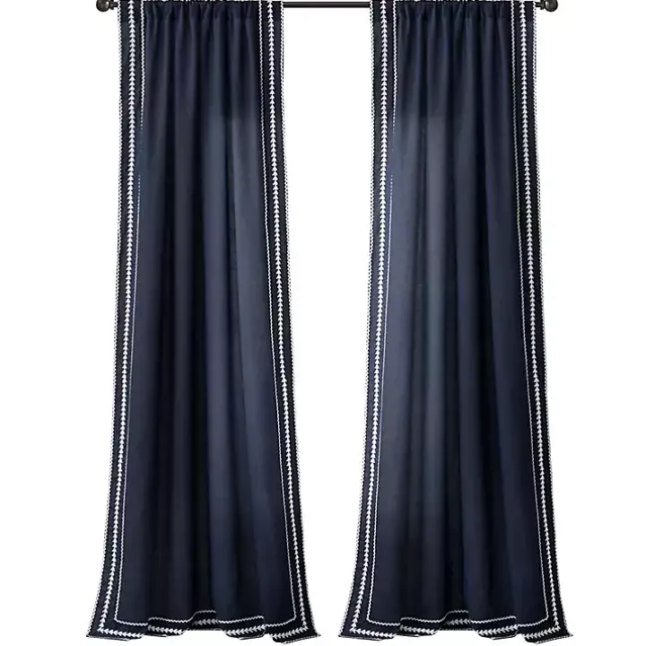 Navy Embroidered Ric Rac Curtain Panel, 84 in.