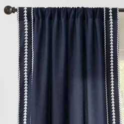 Navy Embroidered Ric Rac Curtain Panel, 84 in.