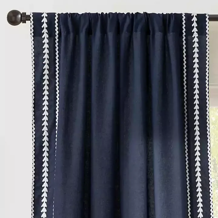 Navy Embroidered Ric Rac Curtain Panel, 84 in.
