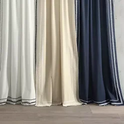 Navy Embroidered Ric Rac Curtain Panel, 84 in.