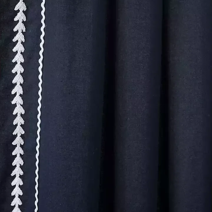 Navy Embroidered Ric Rac Curtain Panel, 84 in.