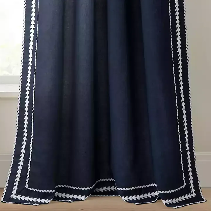 Navy Embroidered Ric Rac Curtain Panel, 84 in.