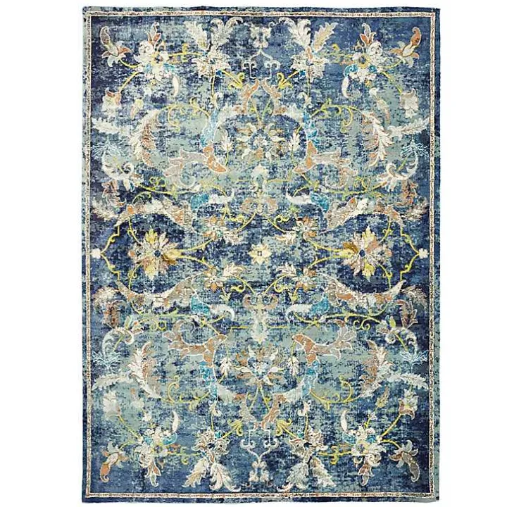Navy Faded Floral Area Rug, 4x6