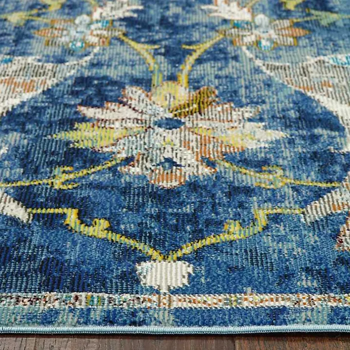 Navy Faded Floral Area Rug, 4x6