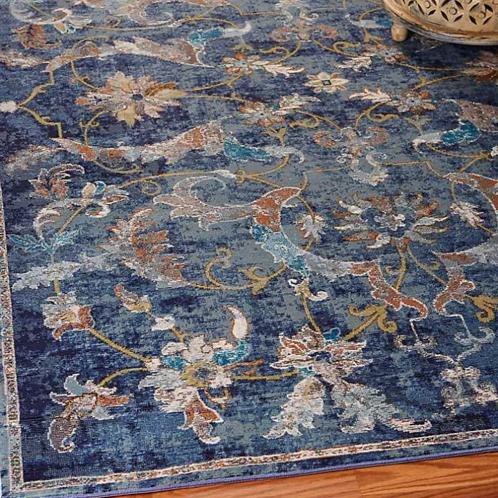Navy Faded Floral Area Rug, 4x6