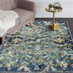 Navy Faded Floral Area Rug, 5x8