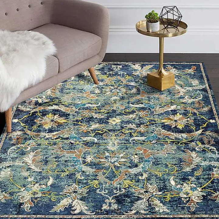 Navy Faded Floral Area Rug, 8x10