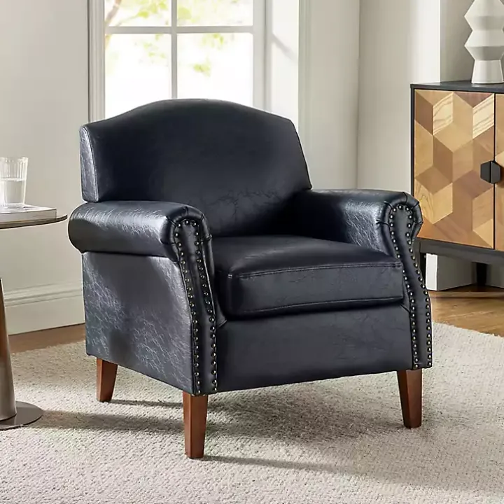 Navy Faux Leather Nailhead Taylor Armchair