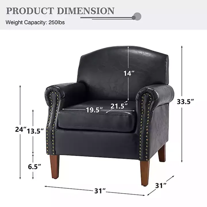 Navy Faux Leather Nailhead Taylor Armchair