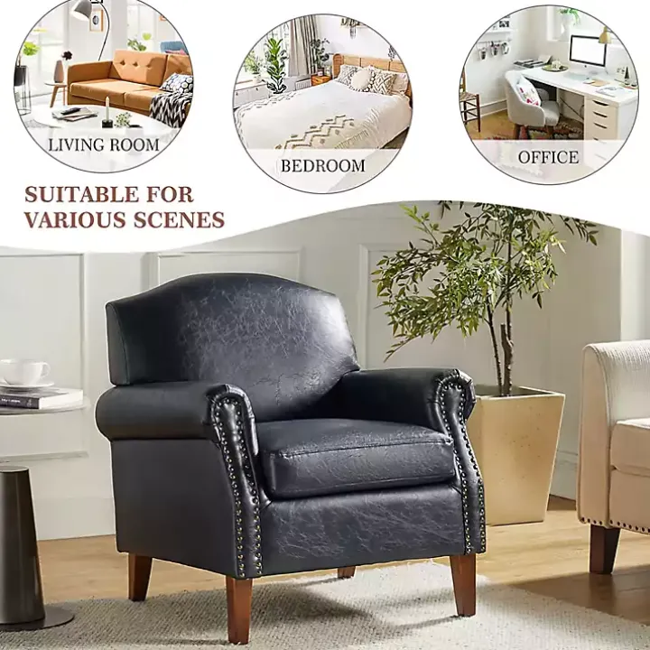Navy Faux Leather Nailhead Taylor Armchair