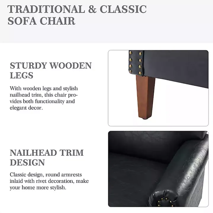 Navy Faux Leather Nailhead Taylor Armchair