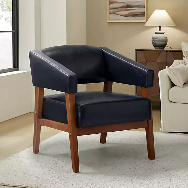 Navy Faux Leather Nicki Accent Chair