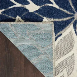Navy Floral Burst Outdoor Area Rug, 5x7