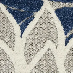 Navy Floral Burst Outdoor Area Rug, 5x7