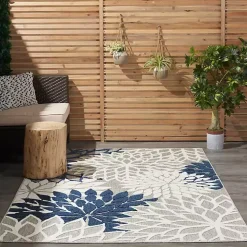 Navy Floral Burst Outdoor Area Rug, 5x7
