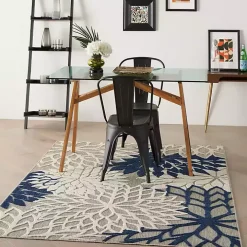 Navy Floral Burst Outdoor Area Rug, 5x7