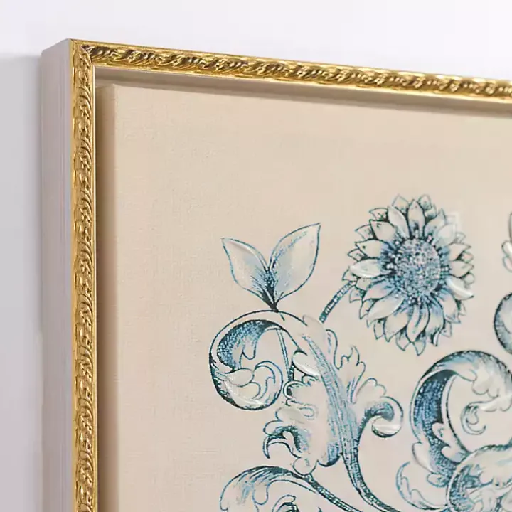 Navy Floral Framed Canvas Art Prints, Set of 3