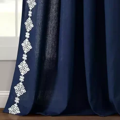 Navy Geometric Border Curtain Panel, 84 in.