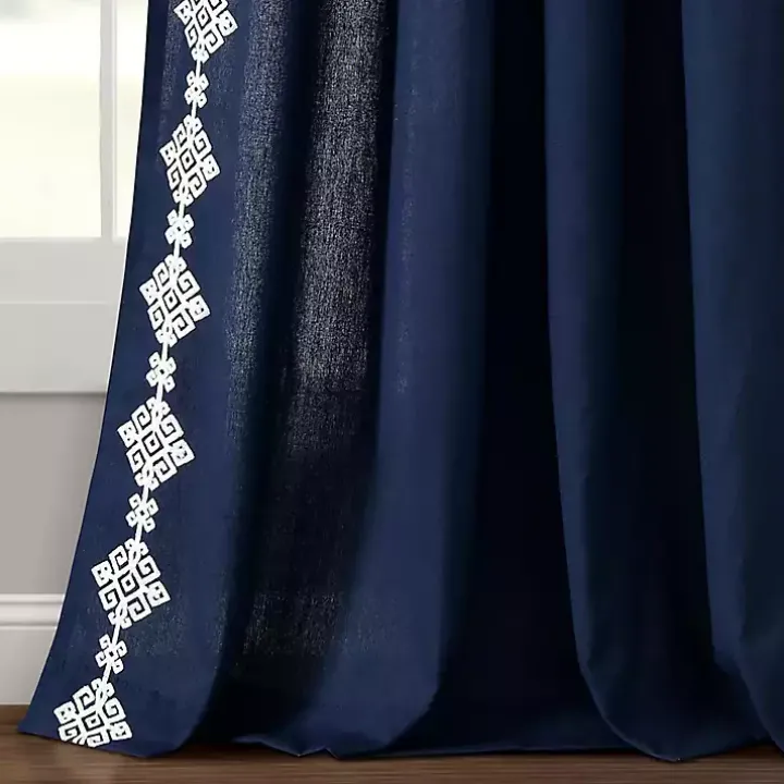 Navy Geometric Border Curtain Panel, 84 in.
