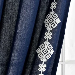 Navy Geometric Border Curtain Panel, 84 in.