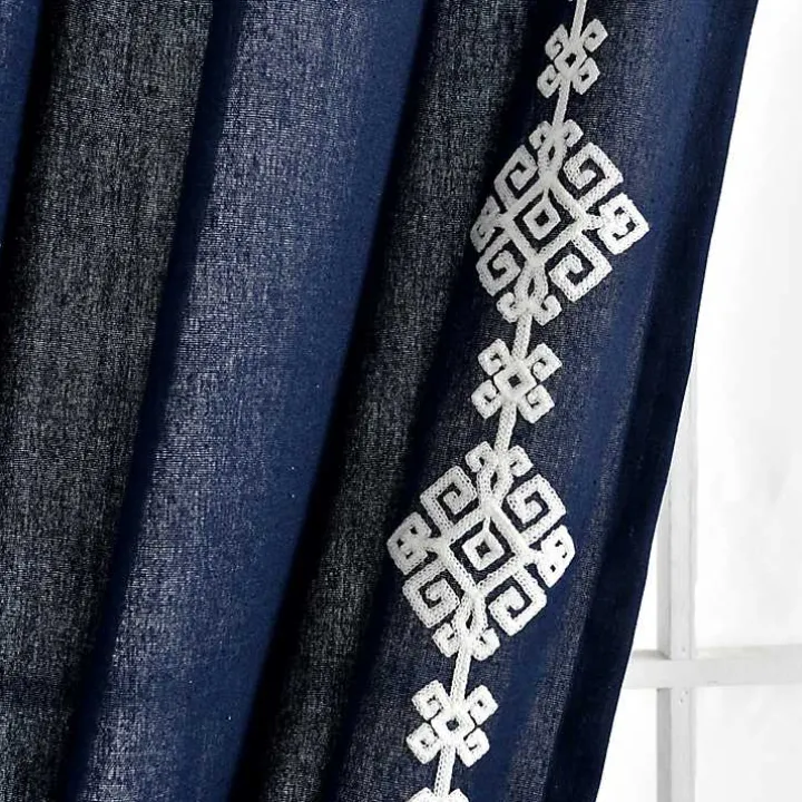 Navy Geometric Border Curtain Panel, 84 in.